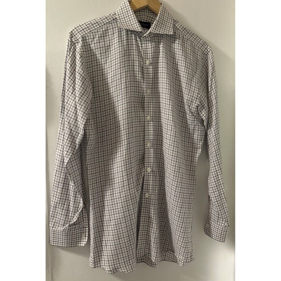 Proper Cloth Shirt Mens M White Purple Plaid Cotton Button Up Business Casual - Picture 1 of 9